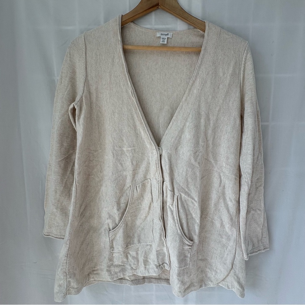 J Jill Pure Jill Cotton Cashmere v neck cardigan oatmeal XS Petite